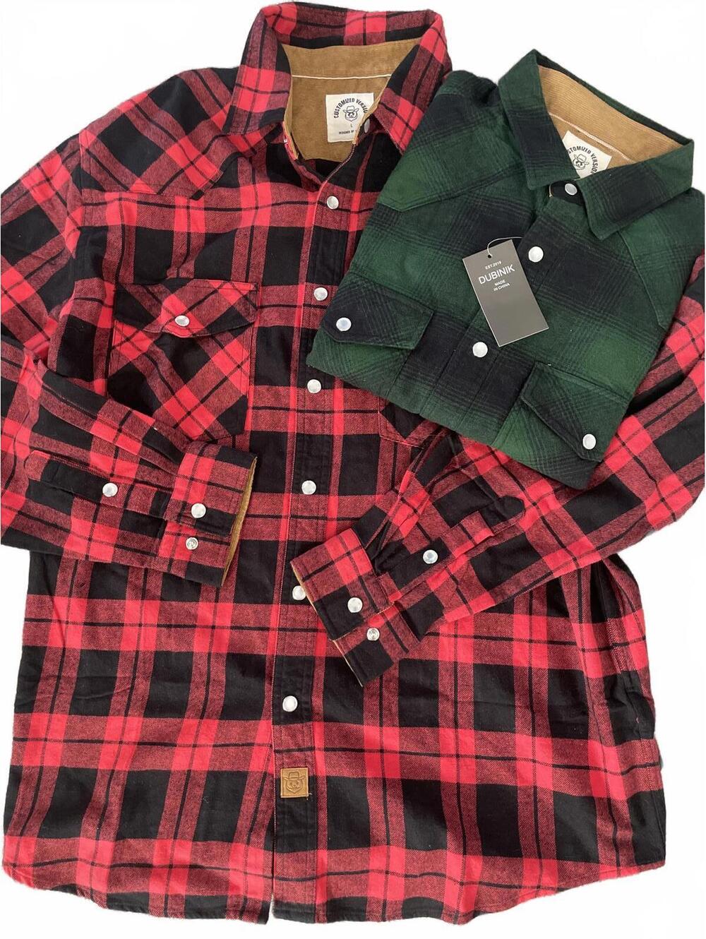 Dubnik Men's Plaid Flannel Shirts Large Red Green Cotton Work